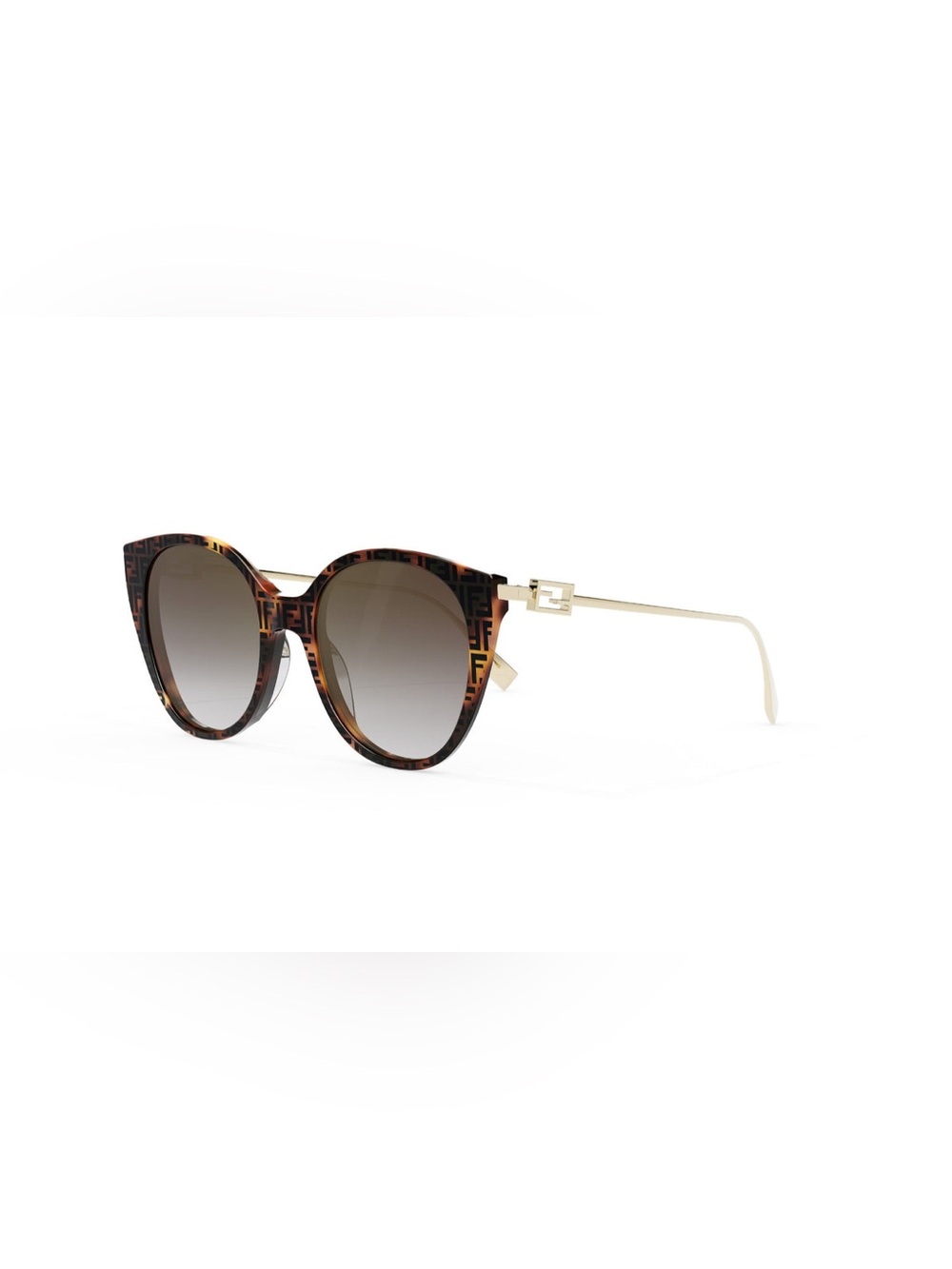 Fendi Brown Tortoiseshell FF-Logo Round Sunglasses with Gold Temples